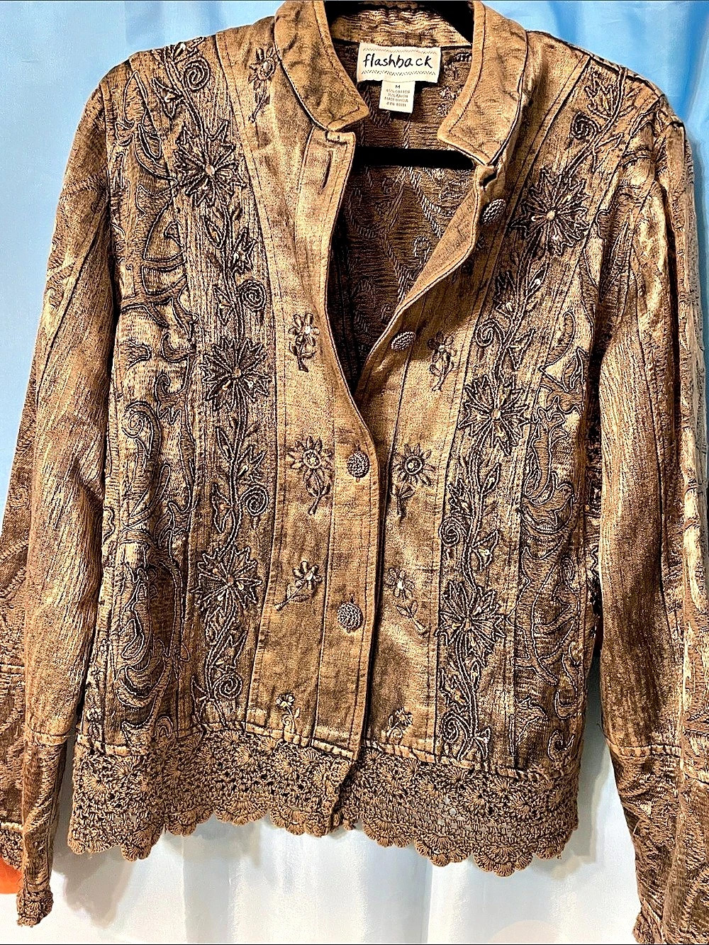 flashback Embroidered Paisley Jacket in Brown Size Medium
